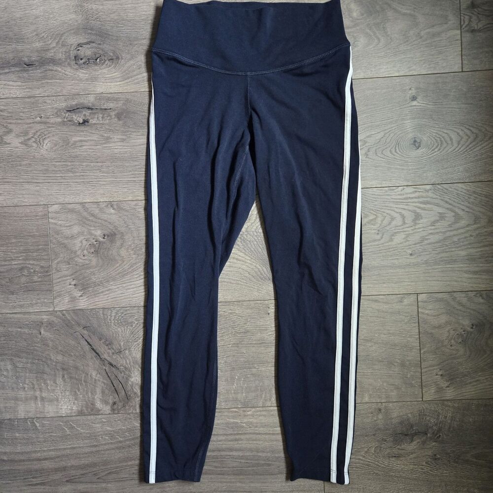 Old Navy PowerChill High Rise 7/8 Leggings M Navy Blue White Side Stripe Track